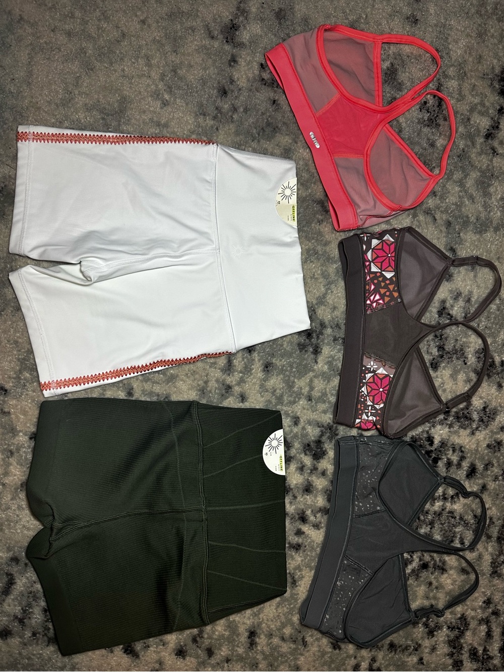 aerie 5 piece bundle Super Shortie, Hi-Rise Bike Shorts, and 3 bras XS